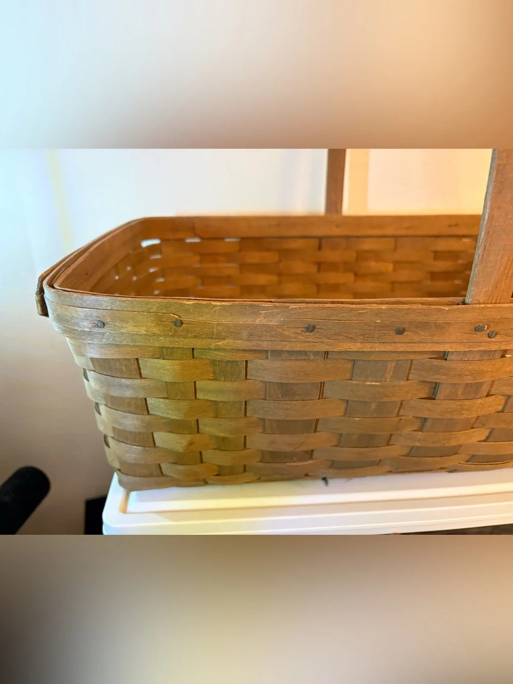 Vintage 1984 Longaberger Extra Large Rectangular Basket w/ Single Wood Handle